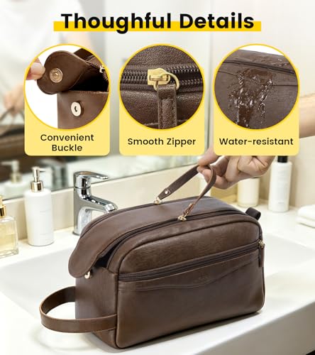 Vorspack Water-Resistant PU Leather Travel Toiletry Bag - Dark Brown