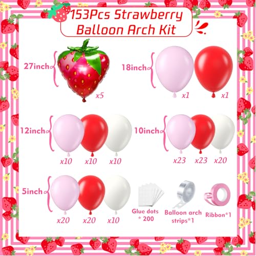 Strawberry Balloon Garland Arch Kit - 153pcs for Birthday & Party Decor