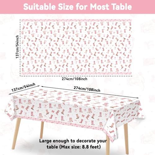3-Piece Cowgirl Tablecloth Set with Pink Bows - Disposable Party Decor