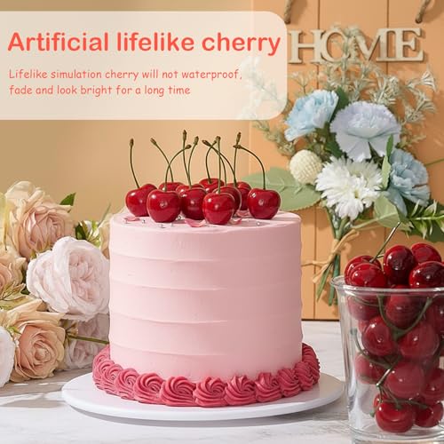 Skylety 80 Artificial Cherries - Realistic Red Decor for Parties & Photos