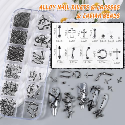 Black Gothic Nail Charms Set with Studs and Spikes for Nail Art, 3-Pack