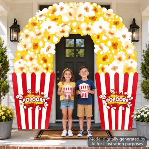 Popcorn Arch Door Banner Set - 3 Pcs Movie Night Decorations