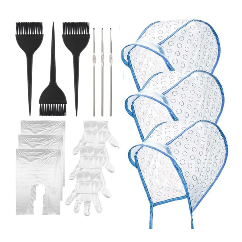 Hair Highlighting Cap Kit - 15 Pcs Dye Caps, Brushes & Needles for Salon DIY Hairdressing | Blue