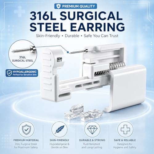 Anzero Ear Piercing Kit - Disposable Gun with 2MM CZ Studs, Sterile