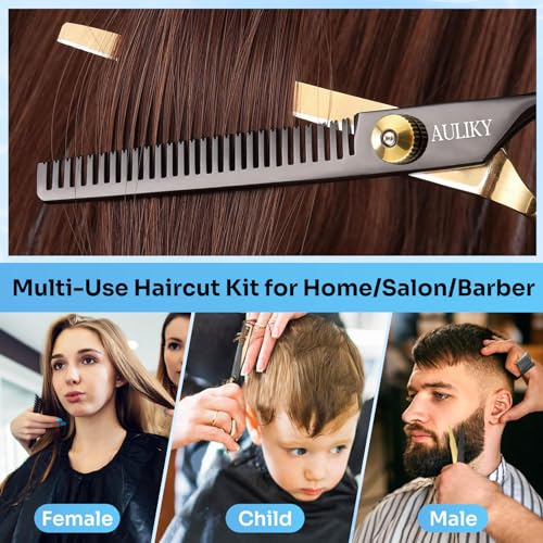 AULikY Professional Hair Cutting Scissors Set 15 Pcs - Stainless Steel Shears for Salon & Home Use