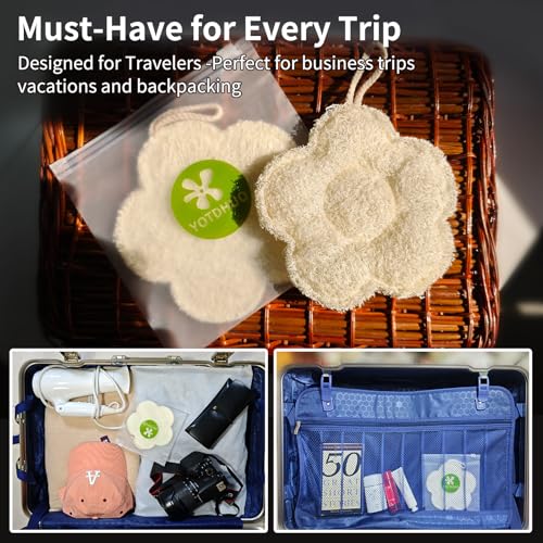 Travel Loofah Sponge - 100% Egyptian Exfoliating Bath Accessory (2 Pack)