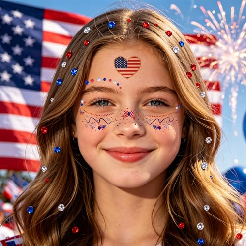 Patriotic Glitter Freckle Tattoos Set for 4th of July Celebrations