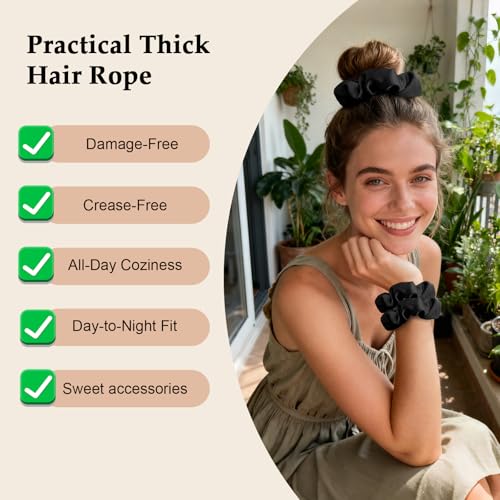 8-Pack Black Satin Scrunchies for Women – No-Crease Hair Ties