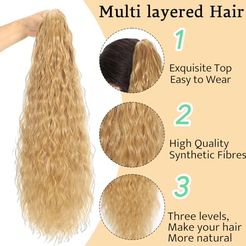 Long Wavy Ponytail Extension with Claw Clip - Honey Blonde 26 Inch Hairpiece