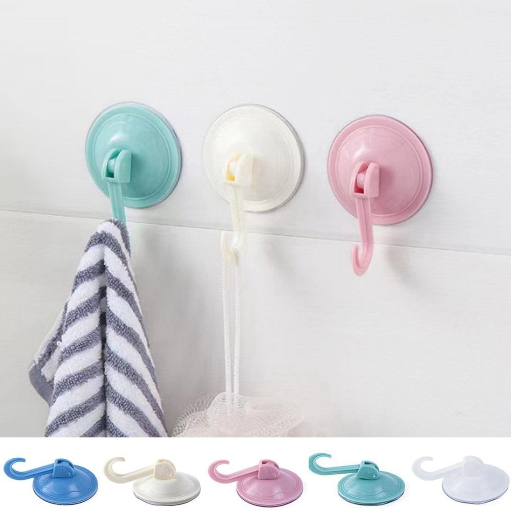 Clothe Hangers Self Adhesive Portable Punch-Free Vacuum Suction Cup Hook Multifunctional Round Towel Racks (White)