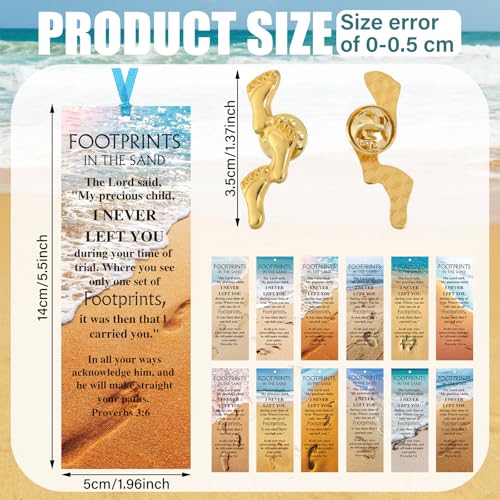 Footprints in the Sand Bookmark Set - 24 Religious Gifts with Pins