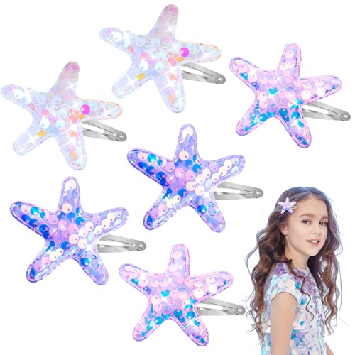 Amabro Glitter Starfish Hair Clips Set - 6 Pcs for Women & Girls