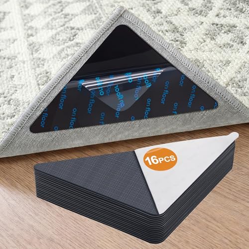 16 Pcs Anti-Slip Rug Tape for Hardwood Floors – Reusable Grippers