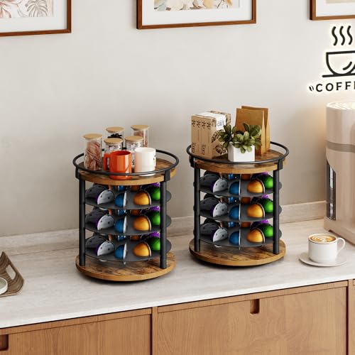 360° Rotating Coffee Pod Holder for K Cup & Nespresso Pods - Rustic Brown