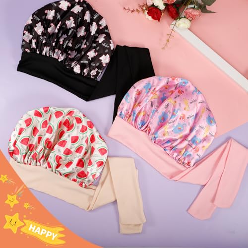 Kids Satin Bonnet Set – 3 Pack Pink Black Beige Baby Hair Care Accessories