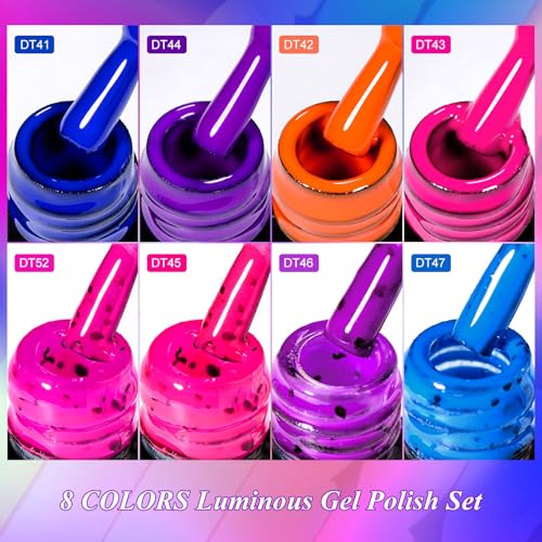 MEET ACROSS 8-Piece Glow in the Dark Neon Gel Nail Polish Set