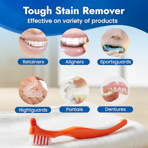 TCS Soft Bristle Denture & Retainer Cleaning Brush Set - 3 Pack, Green, Purple, Orange