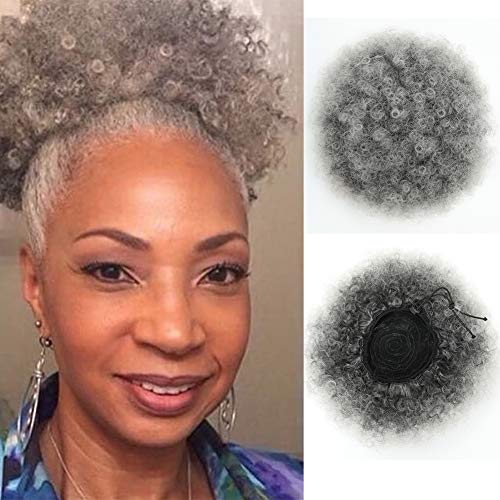 THEMIS HAIR Afro Puff Drawstring Ponytail Medium Gray for Natural Hair