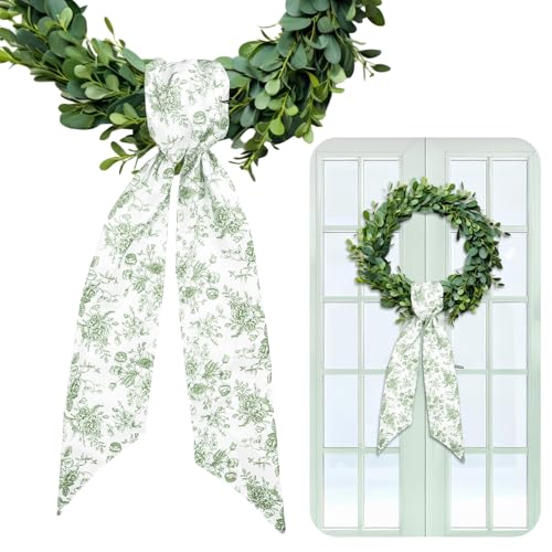 Chinoiserie Floral Wreath Sashes - 2pcs Green Flower Ribbon for Home Decor