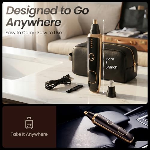 Nose & Ear Hair Trimmer with LED Display for Men and Women, 2026 USB Rechargeable Facial Trimmer Clipper for Easy Cleansing, Portable Painless Grooming Kit,Gift Box Included