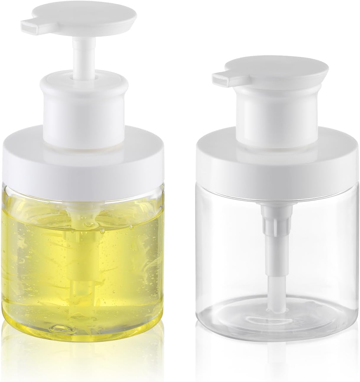 Pump Bottle Dispenser for Soap - Refillable 8 oz Plastic Container | Shampoo, Conditioner, Lotion - Clear 2PCS