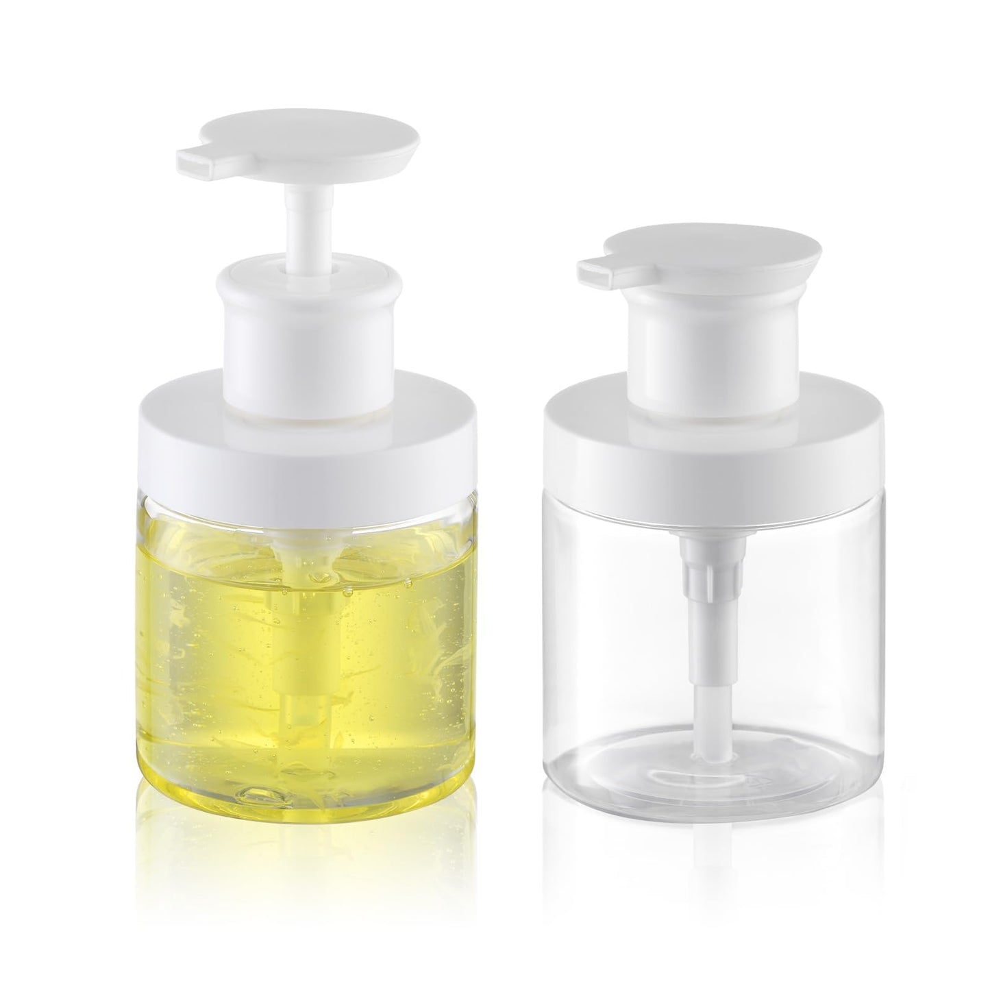 Lulupack Pump Bottle Dispenser for Soap - 8 oz Plastic Empty Container for Shampoo and Conditioner - Refillable Lotion Jar for Shower, Hand Soap - Wide Mouth Wash Bottle for Bathroom 250ml Clear 2PCS