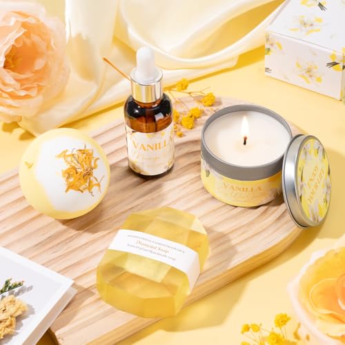 GiftPeak Vanilla Spa Gift Basket for Women - Relaxing Self-Care Set with Candle & Body Lotion