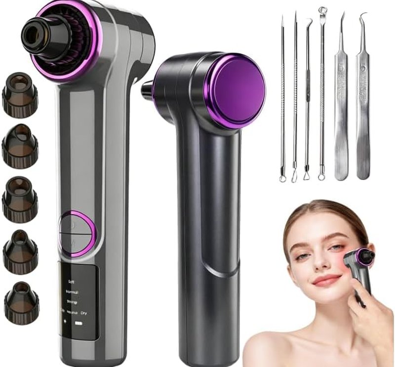 Blackhead Remover Vacuum - Pore Extractor with 3 Suction Levels & 5 Heads | Deep Cleansing Tool for Nose & T-Zone