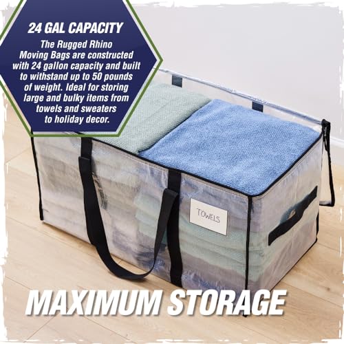 RUGGED RHINO Heavy Duty Extra Large Moving Bags - 50Lbs Capacity, Waterproof & Puncture Resistant, 2 Pack