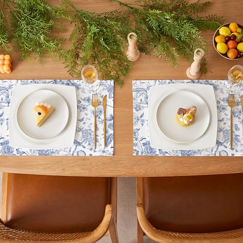 Boho Linen Placemats Set of 4 | 12x18 Inch Washable Table Mats