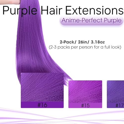 Maffuno 26in Pre-Stretched Purple Hair Extensions for Braids Halloween Cosplay (3 Pack)