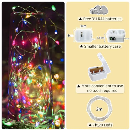 12 Pack Multicolor Fairy String Lights - Battery Operated 20 LEDs, 7ft