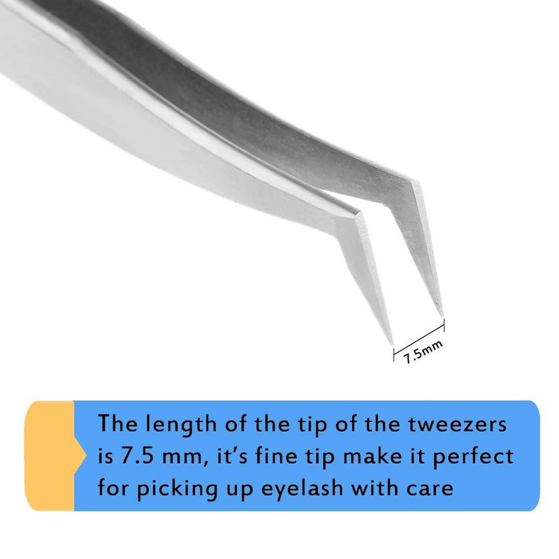 Eyelash Tweezers Set - FEITA Precision Eyelash Extension Tweezers - Professional Slant & Curved Pointed Very Fine Tip Tweezers for False Lashes - Silver - 2 Pcs