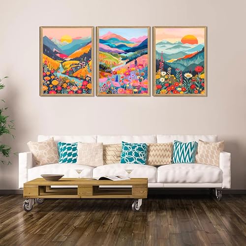 Boho Watercolor Mountain Art Prints Set of 3 - 12x16 Unframed