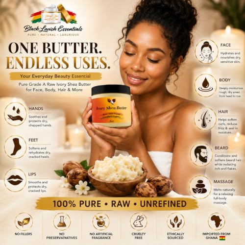 Black Lavish Essentials Organic West African Shea Butter 8 oz - Raw & Unrefined Moisturizer