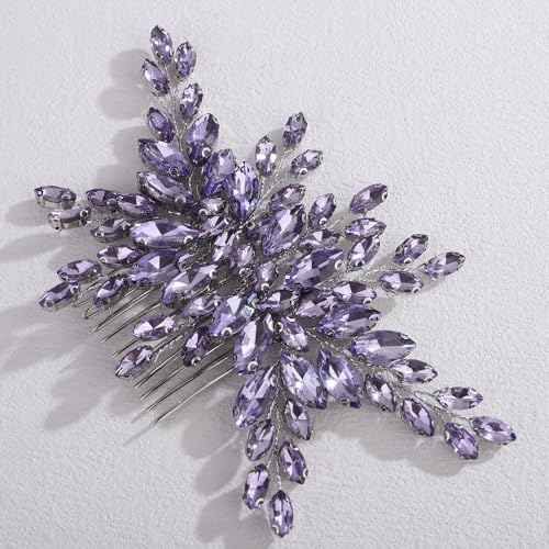 Rumtock Vintage Violet Crystal Beads Side Hair Comb for Wedding - Bridesmaid, Handmade 8.5x13.5 cm