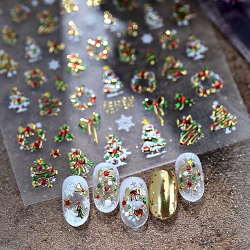 Christmas Snowflake Nail Stickers with Red Rhinestones - Self-Adhesive Xmas Nail Art Decals (Stickers10)