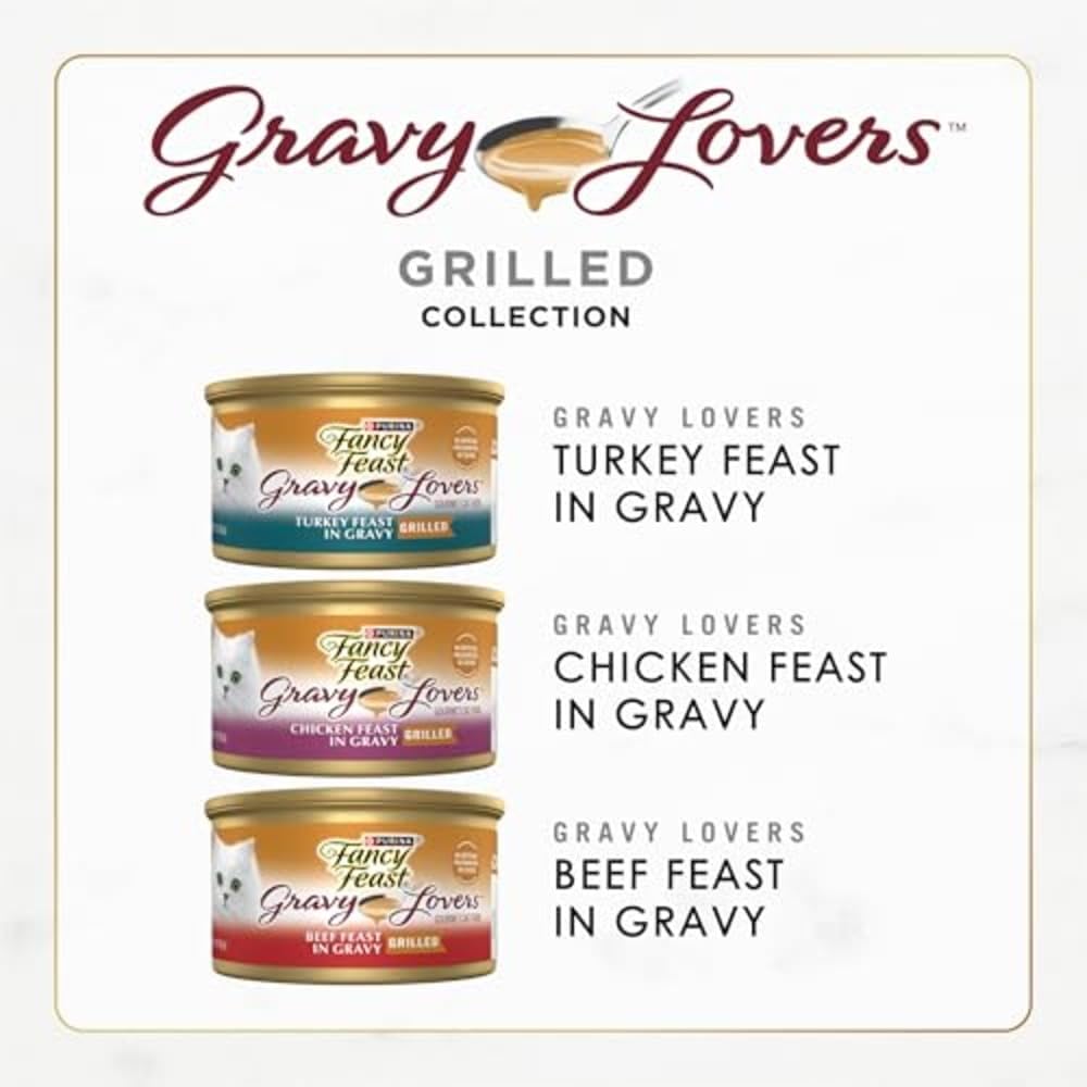 Purina Fancy Feast Gravy Lovers Wet Cat Food Variety Pack | Poultry & Beef, 30 Cans, 3 oz Each