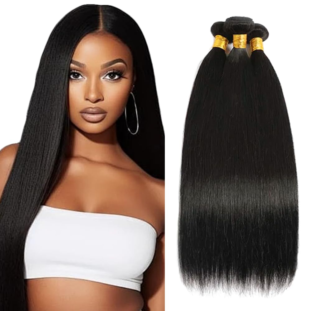 26 26 26 Inch Straight Bundles Human Hair 3 Bundles Brazilian Remy Hair #1B Natural Black Color 50 Grams/Bundle Unprocessed Virgin Hairs Straight Bundle Weaves Extensions
