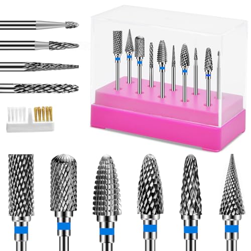 CGBE 10PCS Tungsten Carbide Nail Drill Bits Set - 3/32" Universal Shank