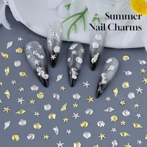 Ocean Nail Charms Set - Gold & Silver 3D Beach Nail Art Gems