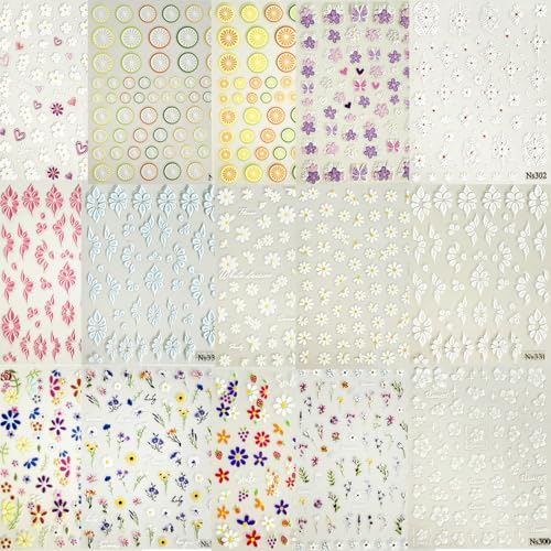 15 Sheets 3D Flower Nail Stickers - Colorful Floral & Butterfly Nail Decals