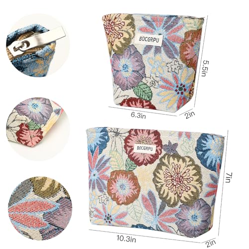 BOCGRPU 2-Pack Flower Garden Makeup Bags Set - 10.2 x 7.1 x 1.5 in & 6.3 x 5.5 x 2 in