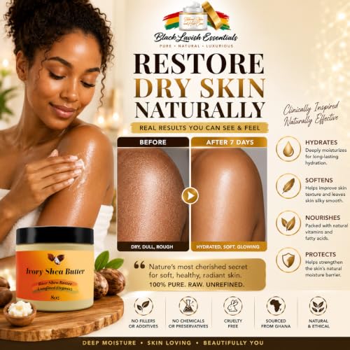 Black Lavish Essentials Organic West African Shea Butter 8 oz - Raw & Unrefined Moisturizer