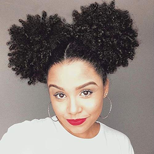 YIBANG 2Pcs Afro Puff Drawstring Ponytail - Short Kinky Curly Hairpiece (1B)
