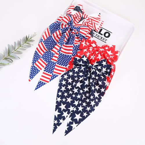 4th of July Oversized Hair Bows, American Flag Ribbon Clips for Women & Girls