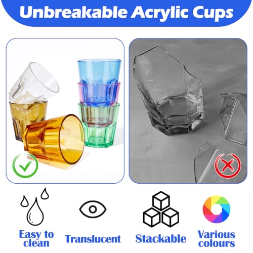 Unbreakable Acrylic Drinking Glasses Set of 6 - Colorful Tumblers for Kids & Parties