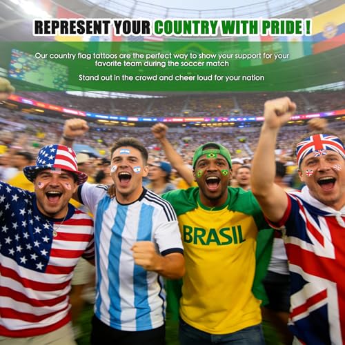 Achoulei Soccer Fan Temporary Tattoos - 10 Countries Flag Stickers for 2026 World Cup