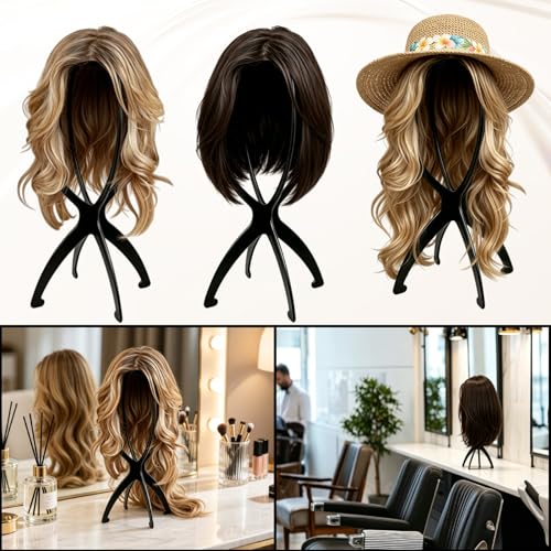 Portable 3-Pack Wig Stand Set with Cap & Comb - 14 Inch