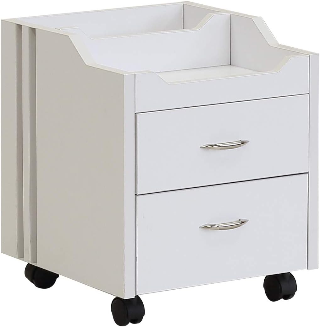 Wood Top Pedicure Cart - Compact Salon Trolley with 2 Utility Drawers & Locking Casters | Easy-to-Clean White Finish
